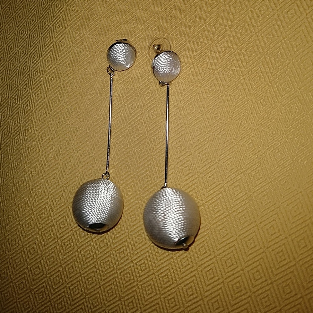 White Single Ball Drop Earrings